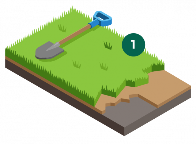 how to install artificial grass step 1, an image showing removal of the existing surface and compacting of the ground after