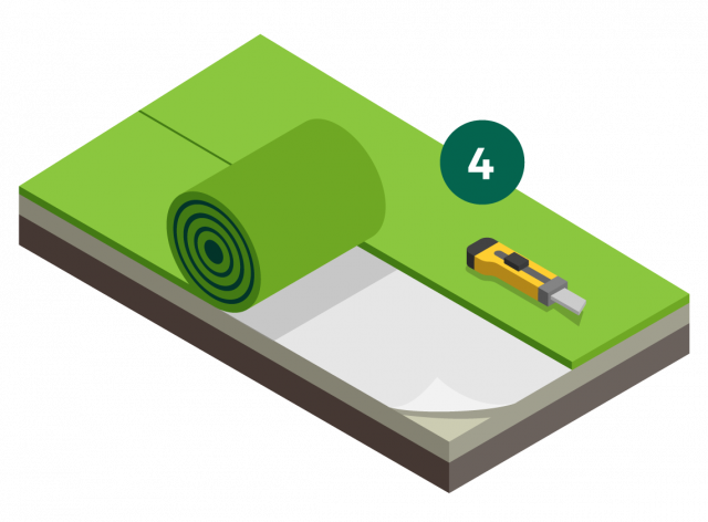 how to install artificial grass step 4, an image to show artificial grass being rolled out and left to acclimatise before being joined and or cut to size